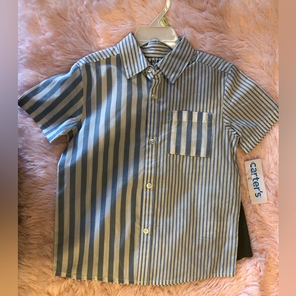 Carter's Gray and Blue Striped Button Down Shirt